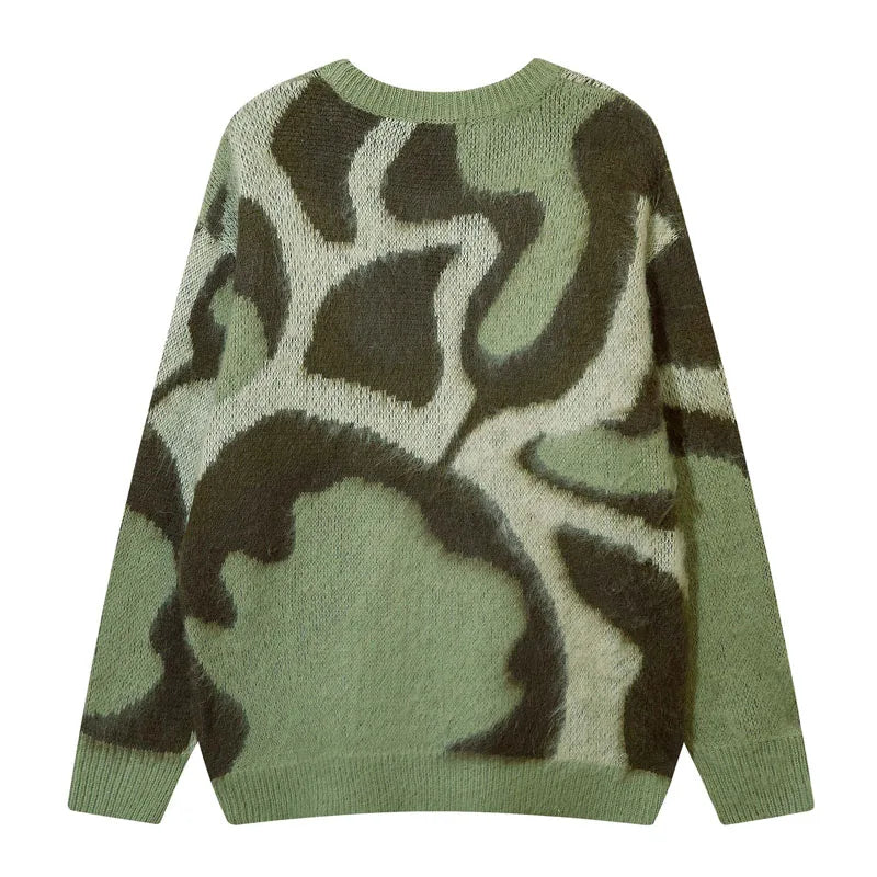 Star Graphic Patchwork Knitted Sweater, Oversized Hip Hop Harajuku Pullover