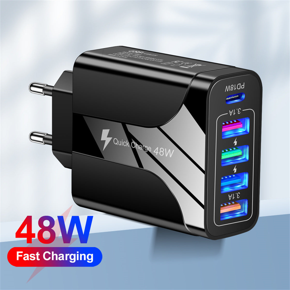5‑in‑1 Fast Charger – 4USB + Type‑C (48W)