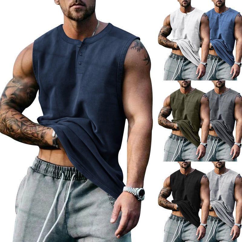 Men’s Summer Basketball Tank Top, Sleeveless Round Neck Button‑Up Sportswear