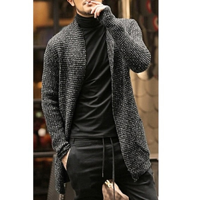 Men’s Knitted Cardigan Sweater, Autumn Long Slim Fit Casual Jacket