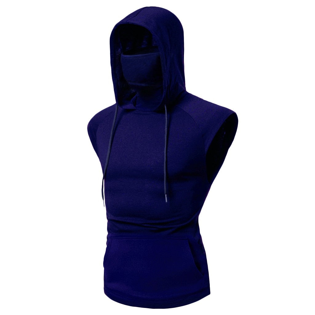 Men’s Hooded Sports Vest, Mask Button Splice, Open‑Forked Design