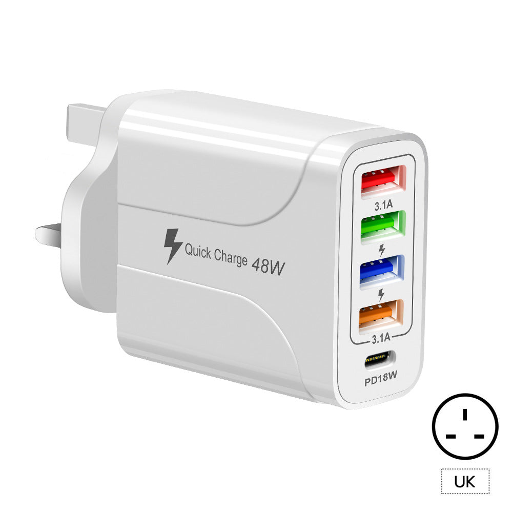 5‑in‑1 Fast Charger – 4USB + Type‑C (48W)