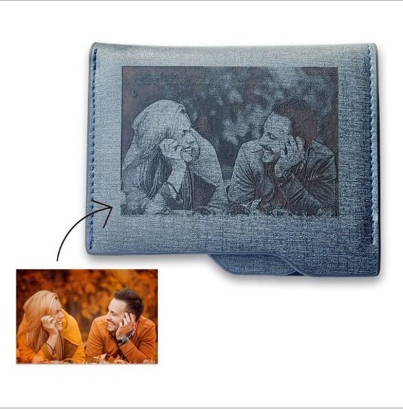Men’s Custom Engraved PU Leather Wallet, Short Style Bifold, Photo and Inscription Design