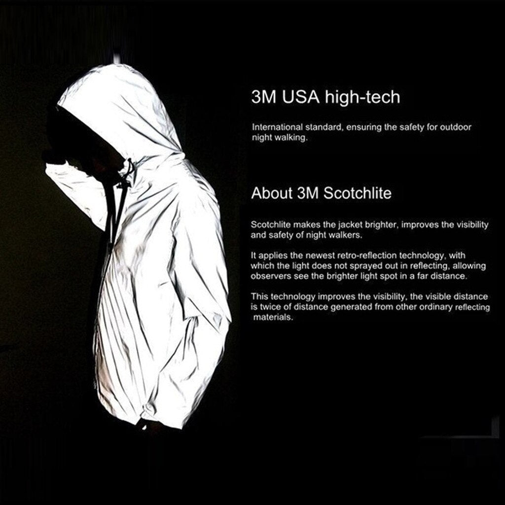 Men’s Hip Hop Reflective Hooded Jacket, Waterproof Lightweight Sporting Outwear