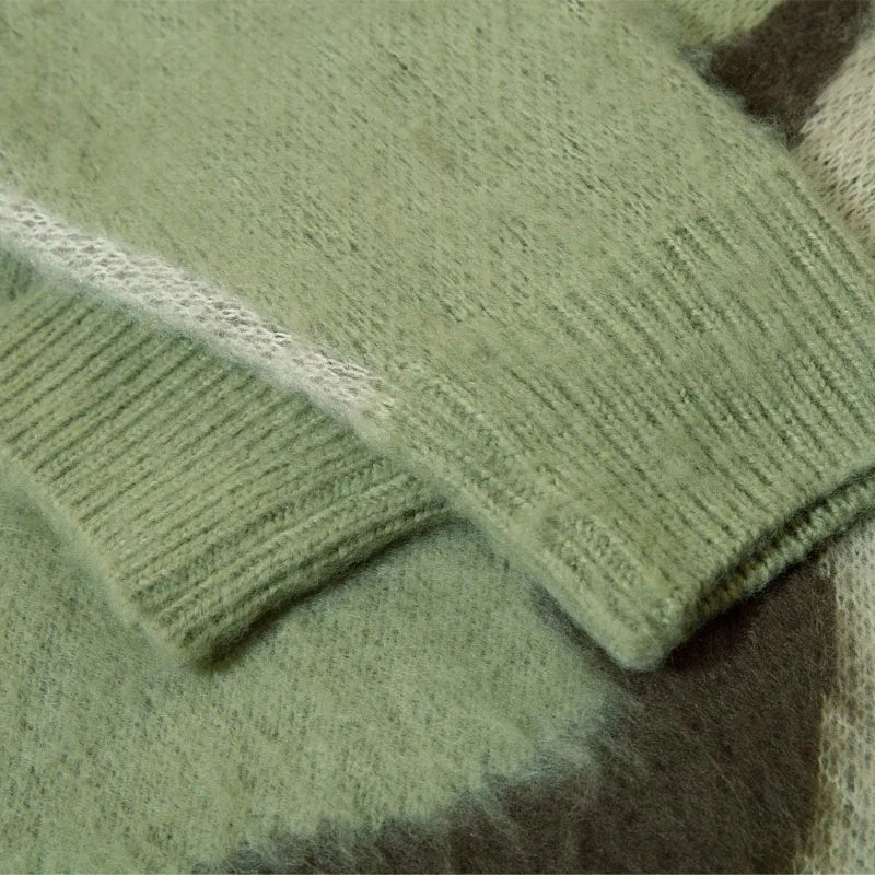 Star Graphic Patchwork Knitted Sweater, Oversized Hip Hop Harajuku Pullover