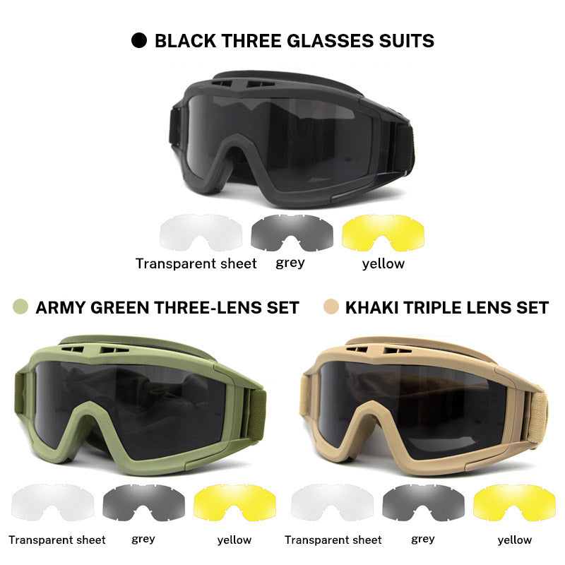 Military Tactical Goggles, Outdoor UV400 Windproof Army Airsoft Sports Eyewear