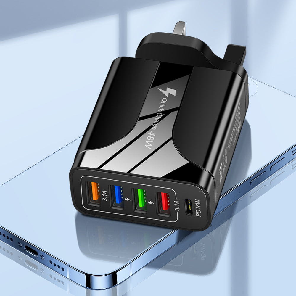 5‑in‑1 Fast Charger – 4USB + Type‑C (48W)