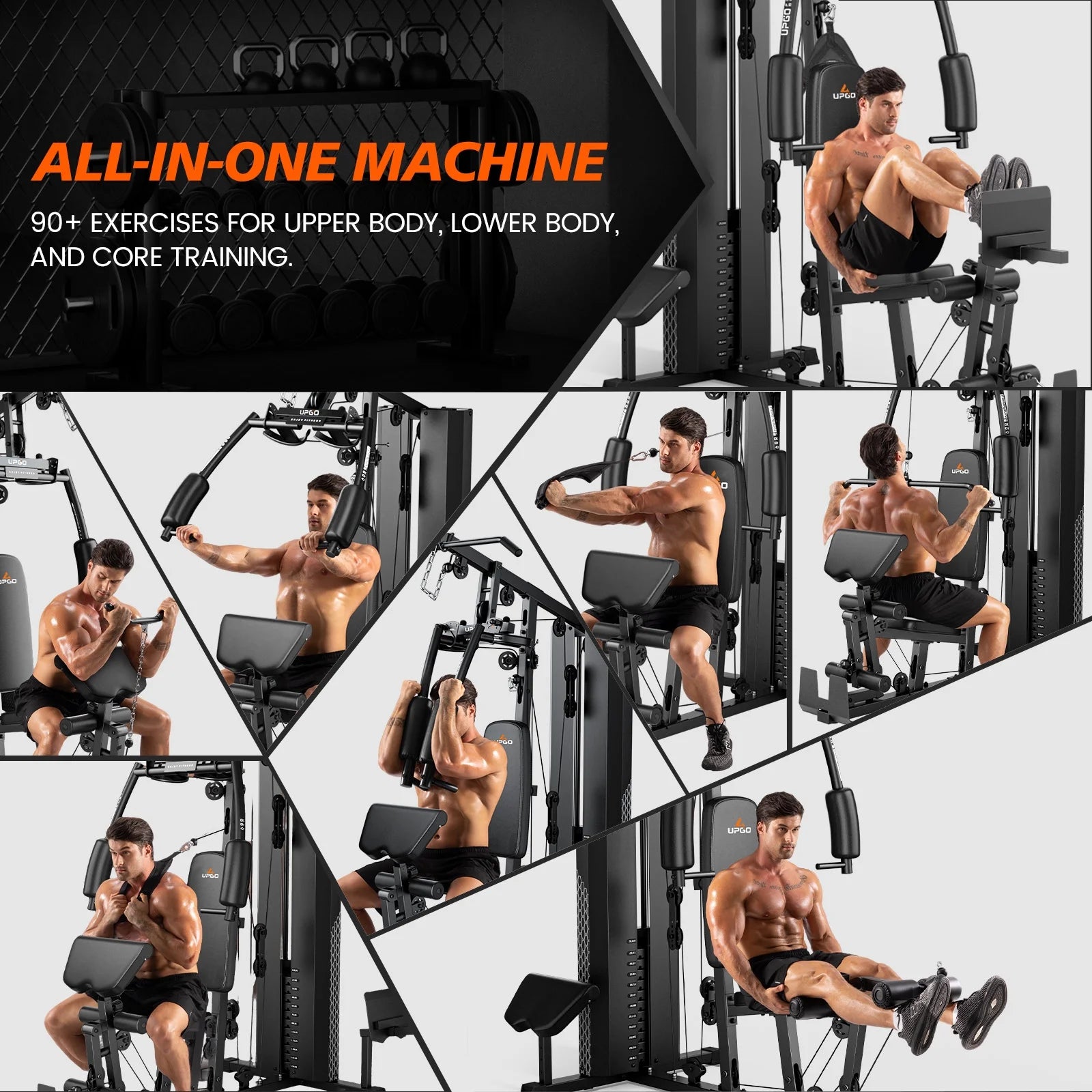 Home Gym Station, Workout Equipment with 154LBS Weight Stack, Leg Press and Preacher Curl Pad