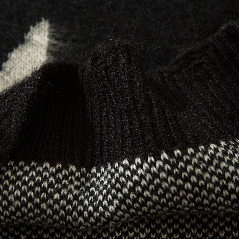 Star Graphic Patchwork Knitted Sweater, Oversized Hip Hop Harajuku Pullover