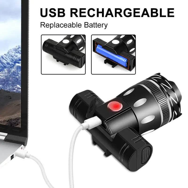 T6 LED Bicycle Front Light, USB Rechargeable 2400mAh Cycling Headlamp