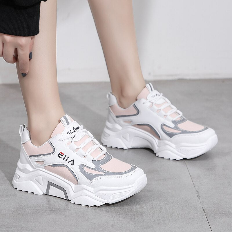 New Sneakers Women Breathable Mesh Casual Shoes Female Fashion Sneaker Lace Up High Leisure Women Vulcanize Shoe Platform