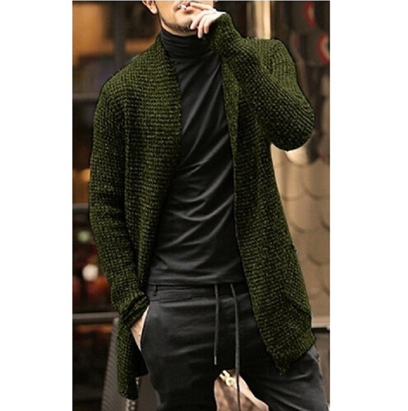 Men’s Knitted Cardigan Sweater, Autumn Long Slim Fit Casual Jacket