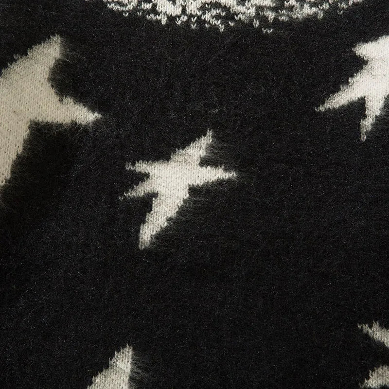 Star Graphic Patchwork Knitted Sweater, Oversized Hip Hop Harajuku Pullover