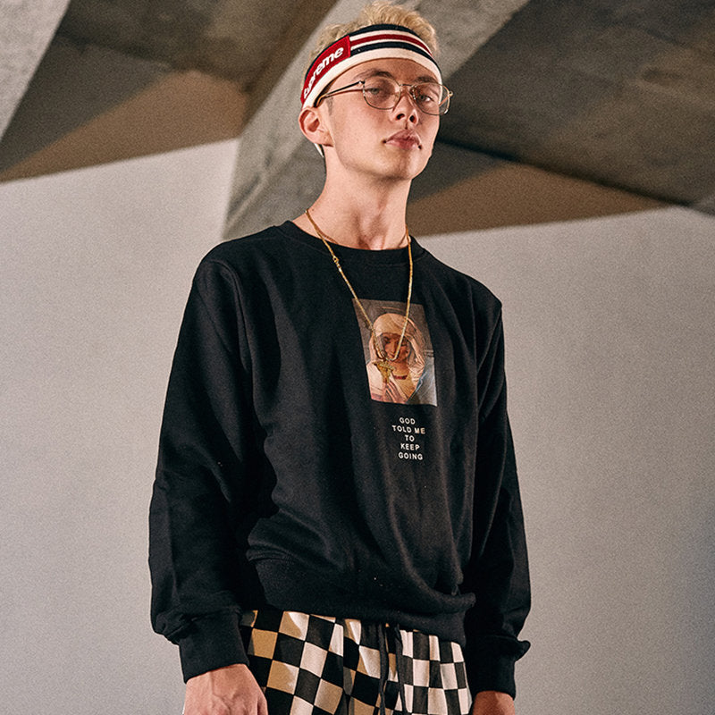 Men’s Streetwear Sweatshirt, Virgin Mary Print Hip Hop Pullover Hoodie