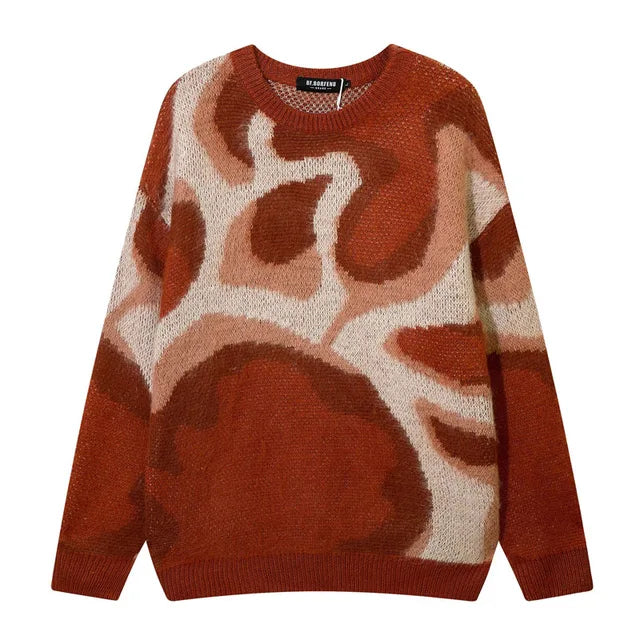 Star Graphic Patchwork Knitted Sweater, Oversized Hip Hop Harajuku Pullover