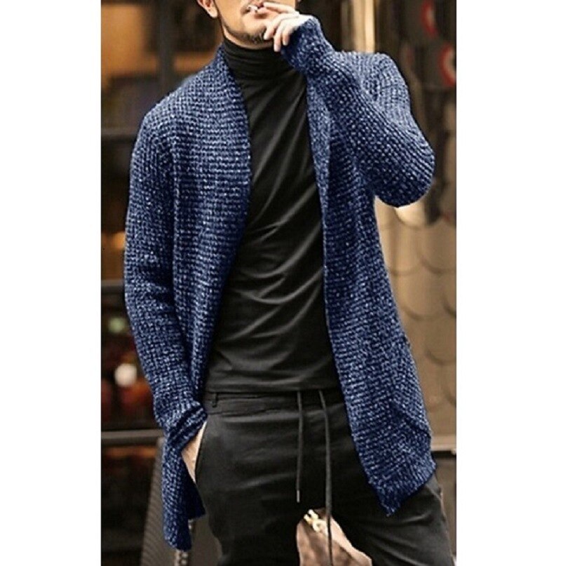 Men’s Knitted Cardigan Sweater, Autumn Long Slim Fit Casual Jacket