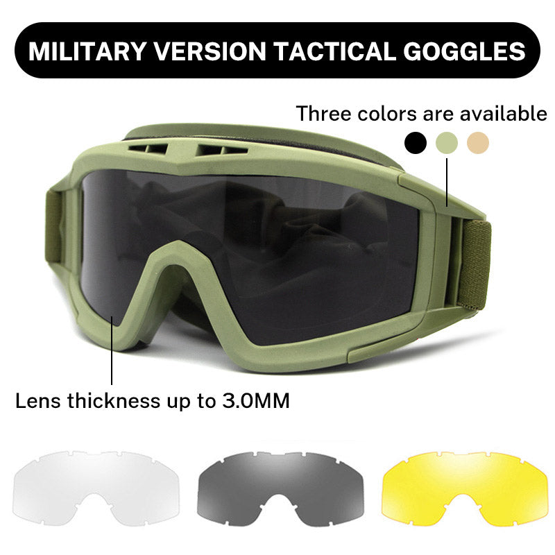 Military Tactical Goggles, Outdoor UV400 Windproof Army Airsoft Sports Eyewear