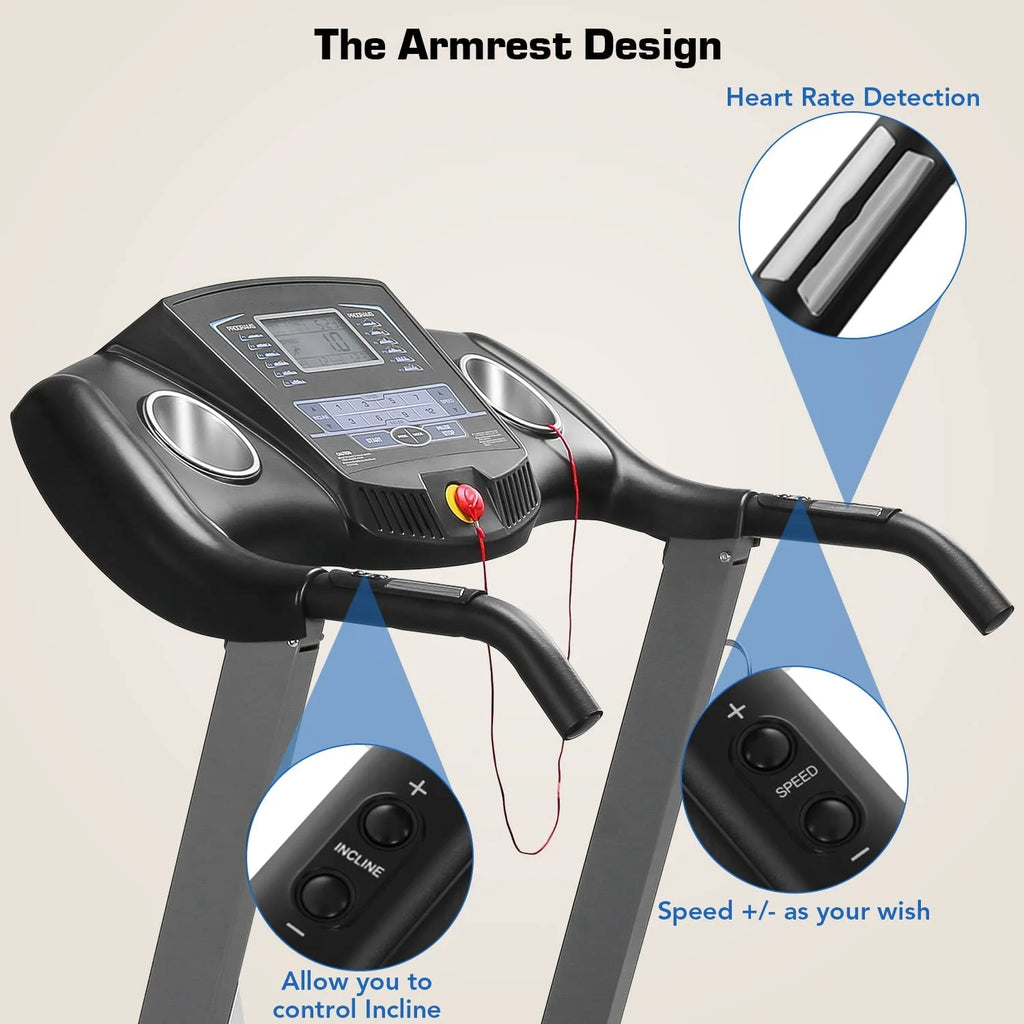 12Level Treadmill Auto Incline 2.5HP Folding Treadmill for Home with LCD Monitor 220Lbs 8.5 Mph Speed Range