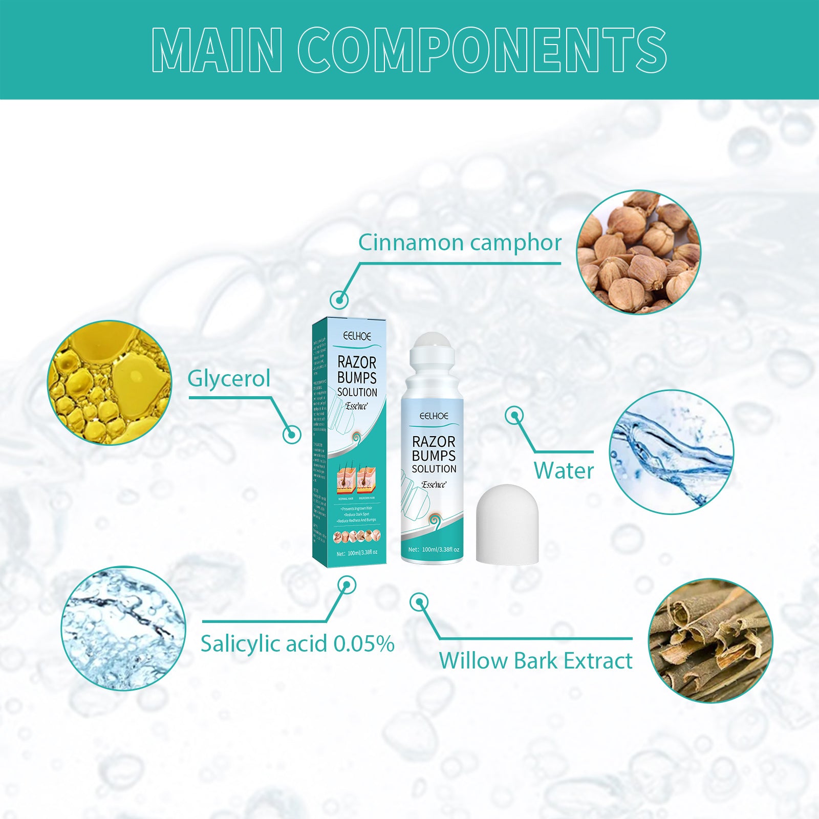 EELHOE Shaving Lump Repair Roll Essence, Prevent Ingrown Hair, Repair Skin Bumps