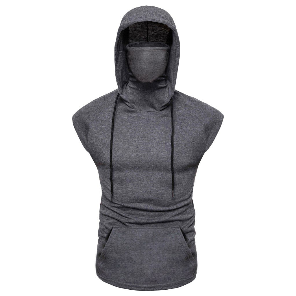 Men’s Hooded Sports Vest, Mask Button Splice, Open‑Forked Design