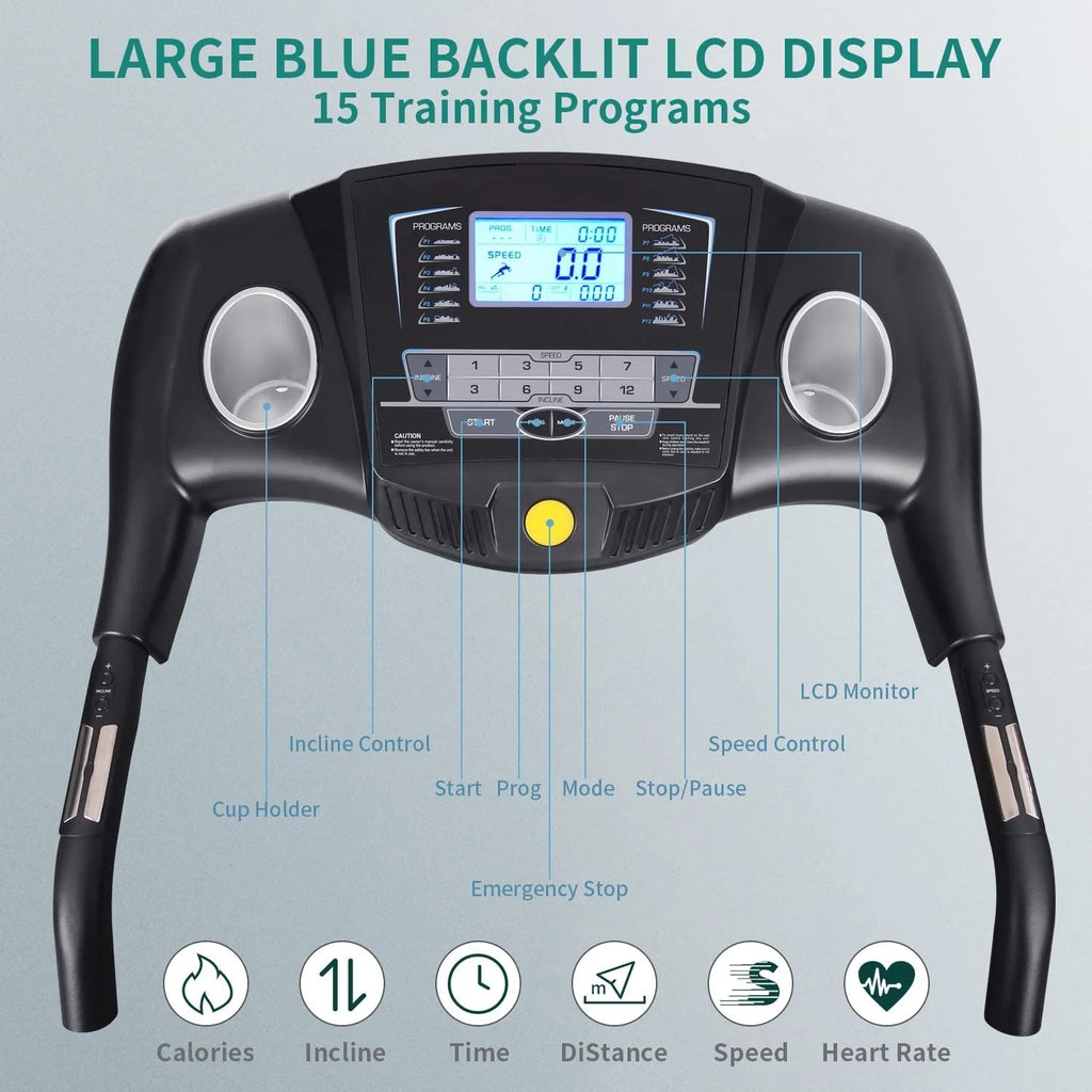 12Level Treadmill Auto Incline 2.5HP Folding Treadmill for Home with LCD Monitor 220Lbs 8.5 Mph Speed Range