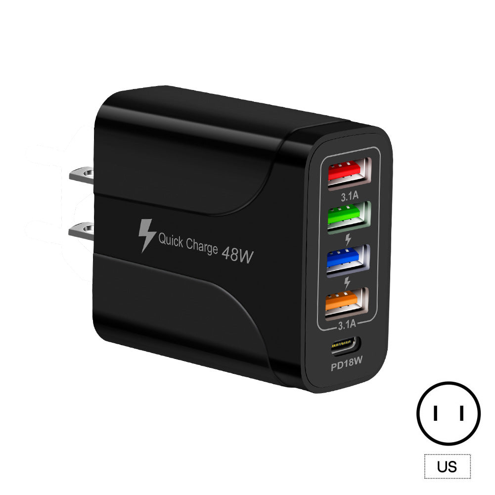 5‑in‑1 Fast Charger – 4USB + Type‑C (48W)