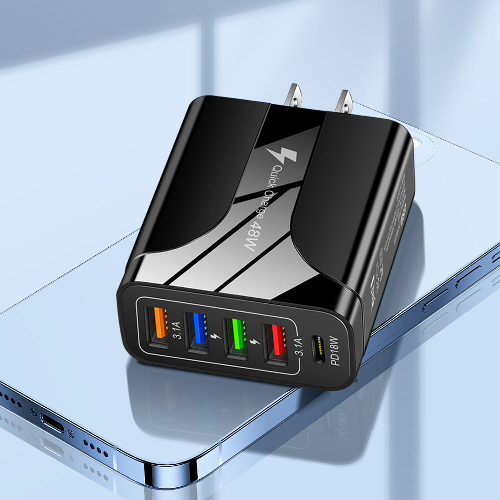 5‑in‑1 Fast Charger – 4USB + Type‑C (48W)