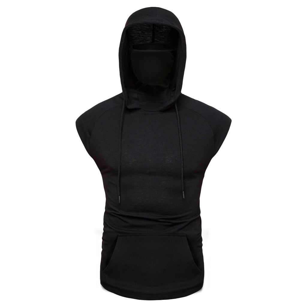 Men’s Hooded Sports Vest, Mask Button Splice, Open‑Forked Design