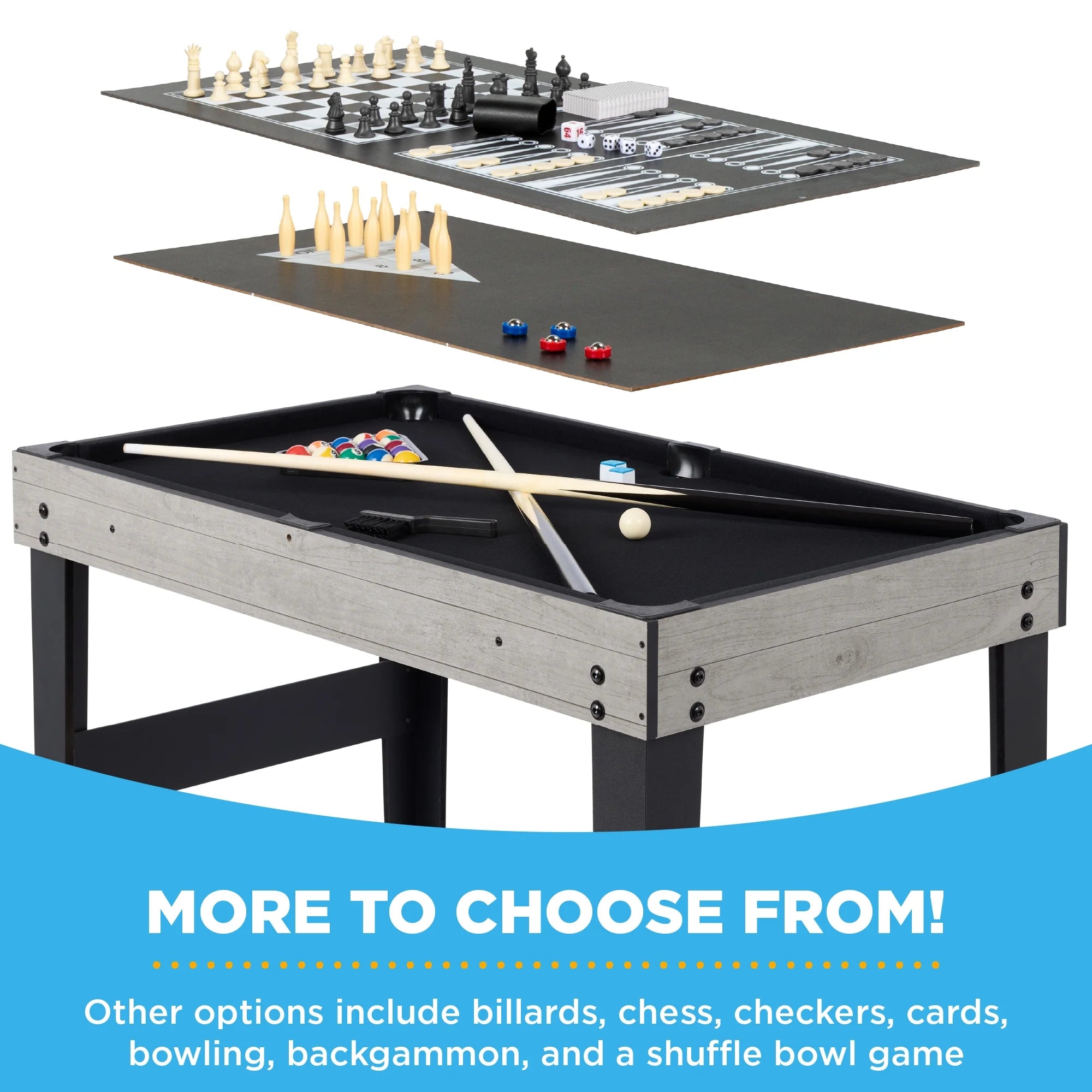2X4Ft 10-In-1 Combo Game Table Set W/ Hockey, Foosball, Pool, Shuffleboard, Ping Pong - Gray