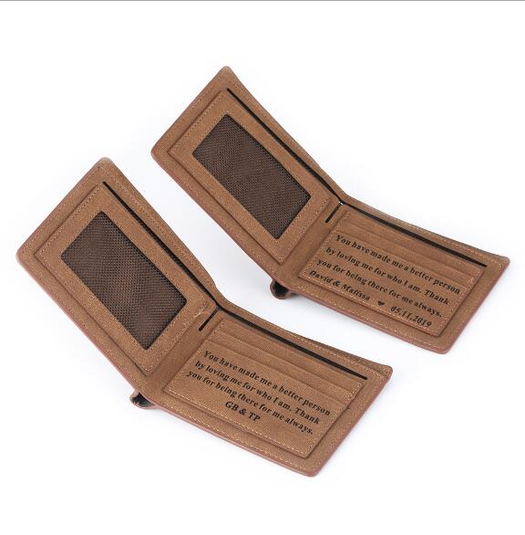 Men’s Custom Engraved PU Leather Wallet, Short Style Bifold, Photo and Inscription Design