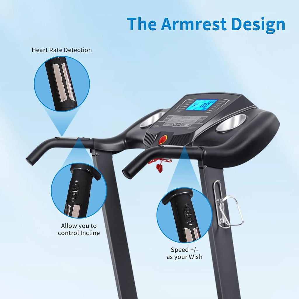 12Level Treadmill Auto Incline 2.5HP Folding Treadmill for Home with LCD Monitor 220Lbs 8.5 Mph Speed Range