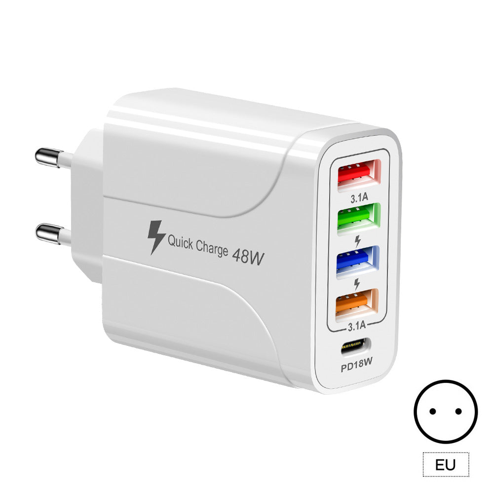 5‑in‑1 Fast Charger – 4USB + Type‑C (48W)