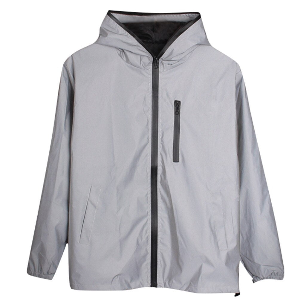 Men’s Hip Hop Reflective Hooded Jacket, Waterproof Lightweight Sporting Outwear