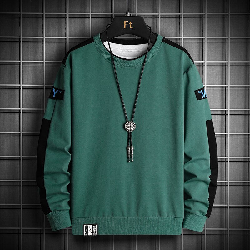 Men’s Casual Multi‑Color Sweatshirt Hoodie, O‑Neck Patchwork Streetwear Pullover