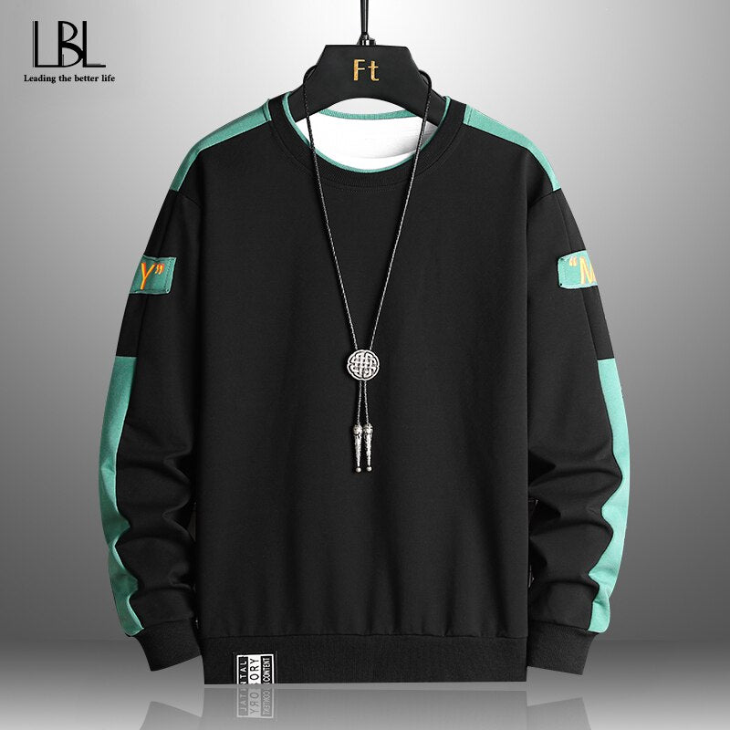 Men’s Casual Multi‑Color Sweatshirt Hoodie, O‑Neck Patchwork Streetwear Pullover