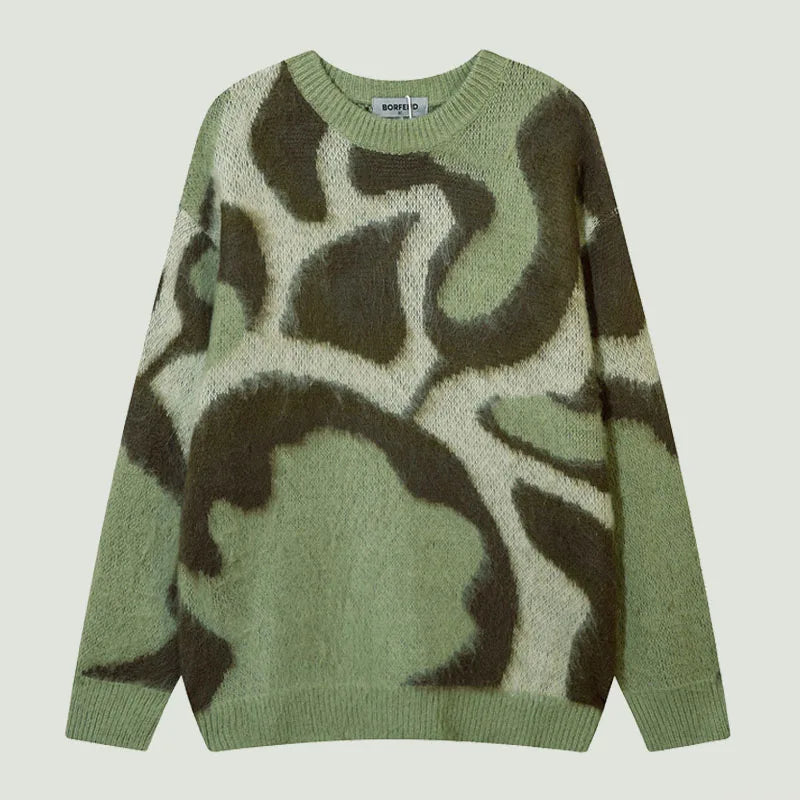 Star Graphic Patchwork Knitted Sweater, Oversized Hip Hop Harajuku Pullover