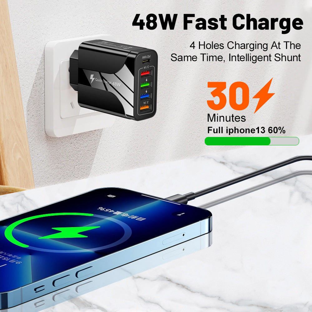 5‑in‑1 Fast Charger – 4USB + Type‑C (48W)