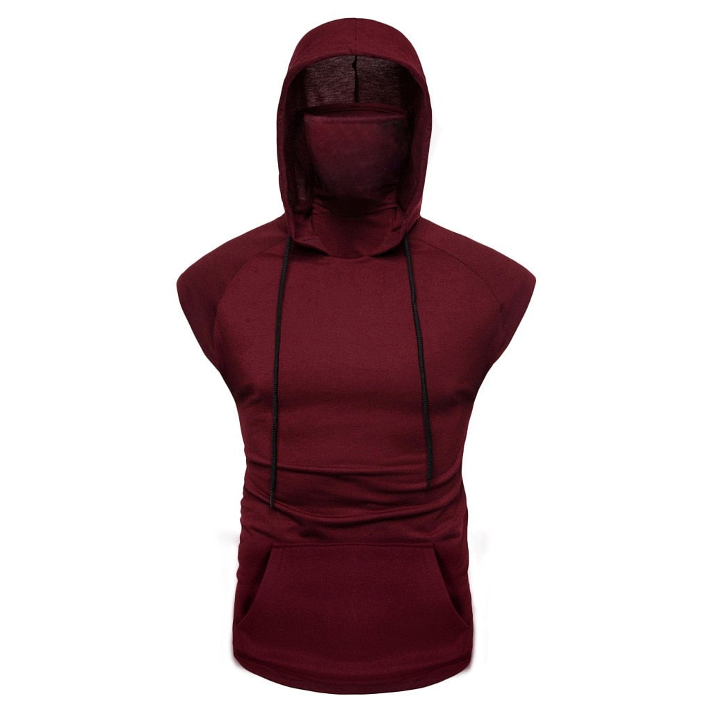 Men’s Hooded Sports Vest, Mask Button Splice, Open‑Forked Design