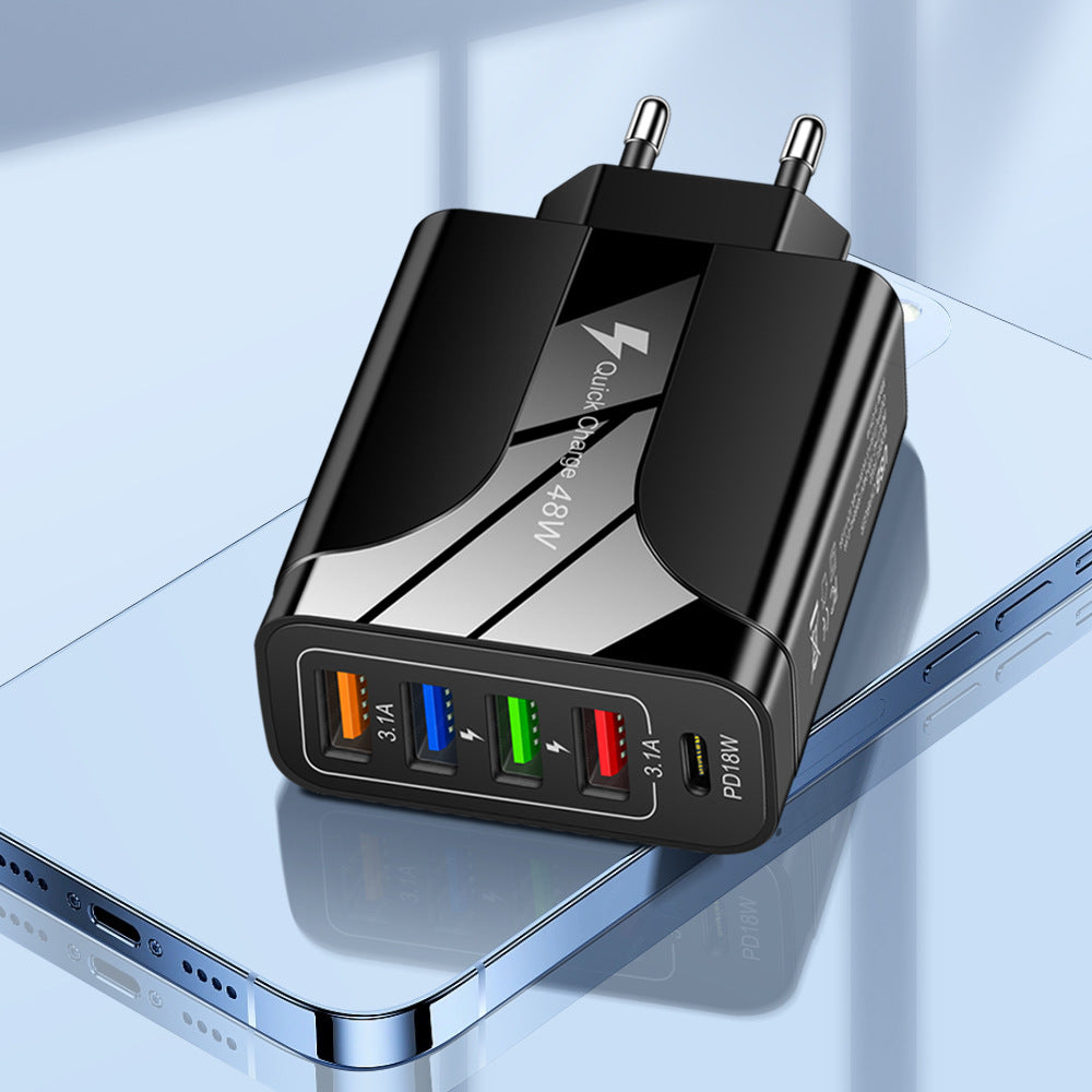5‑in‑1 Fast Charger – 4USB + Type‑C (48W)