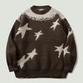 Star Graphic Patchwork Knitted Sweater, Oversized Hip Hop Harajuku Pullover