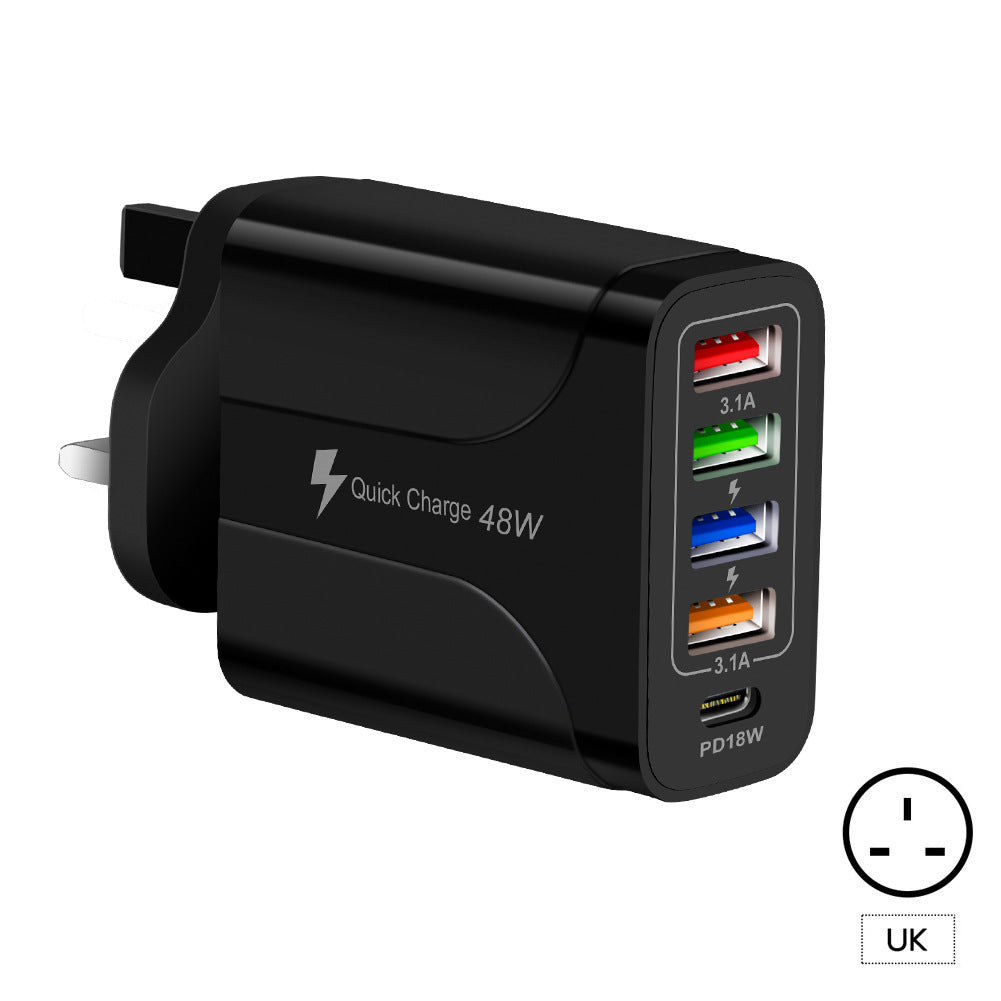 5‑in‑1 Fast Charger – 4USB + Type‑C (48W)