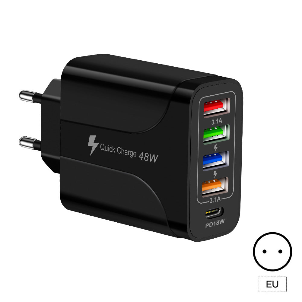 5‑in‑1 Fast Charger – 4USB + Type‑C (48W)