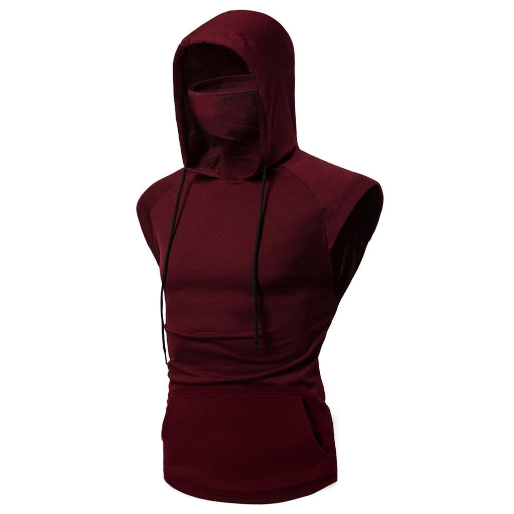Men’s Hooded Sports Vest, Mask Button Splice, Open‑Forked Design