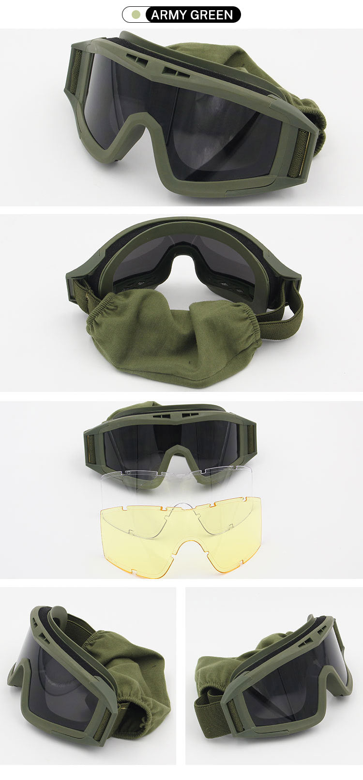 Military Tactical Goggles, Outdoor UV400 Windproof Army Airsoft Sports Eyewear
