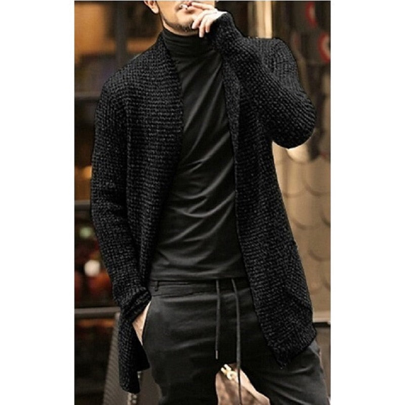Men’s Knitted Cardigan Sweater, Autumn Long Slim Fit Casual Jacket