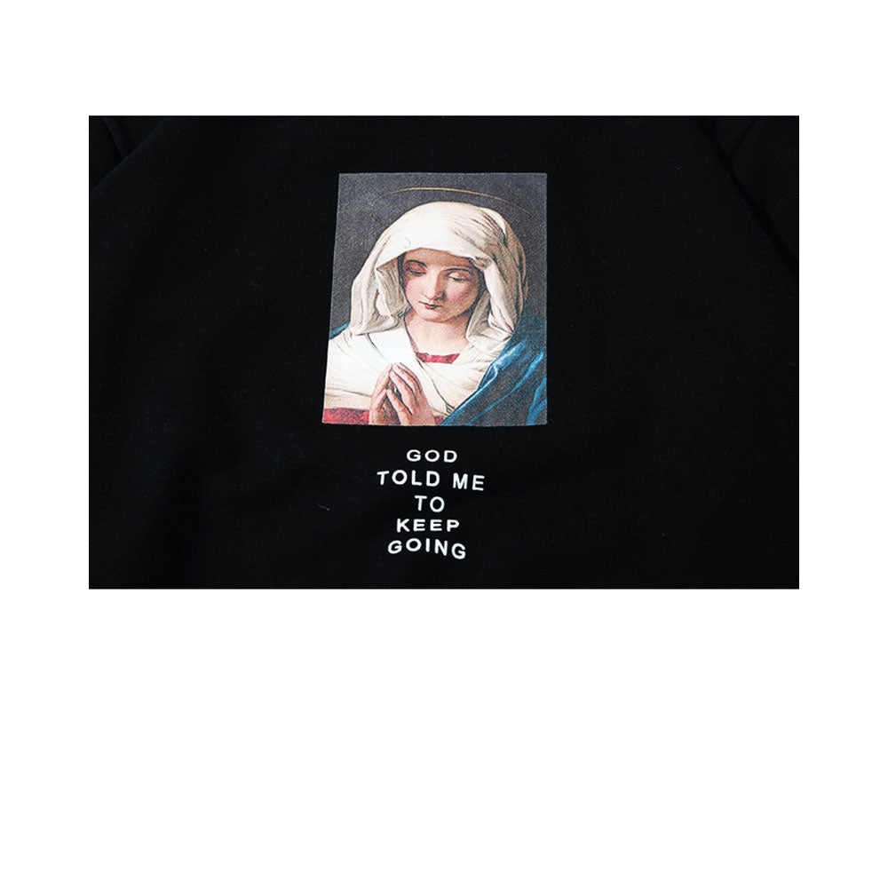 Men’s Streetwear Sweatshirt, Virgin Mary Print Hip Hop Pullover Hoodie