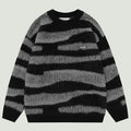 Zebra Striped Patchwork Knitted Sweater, Men’s Hip Hop Harajuku Pullover