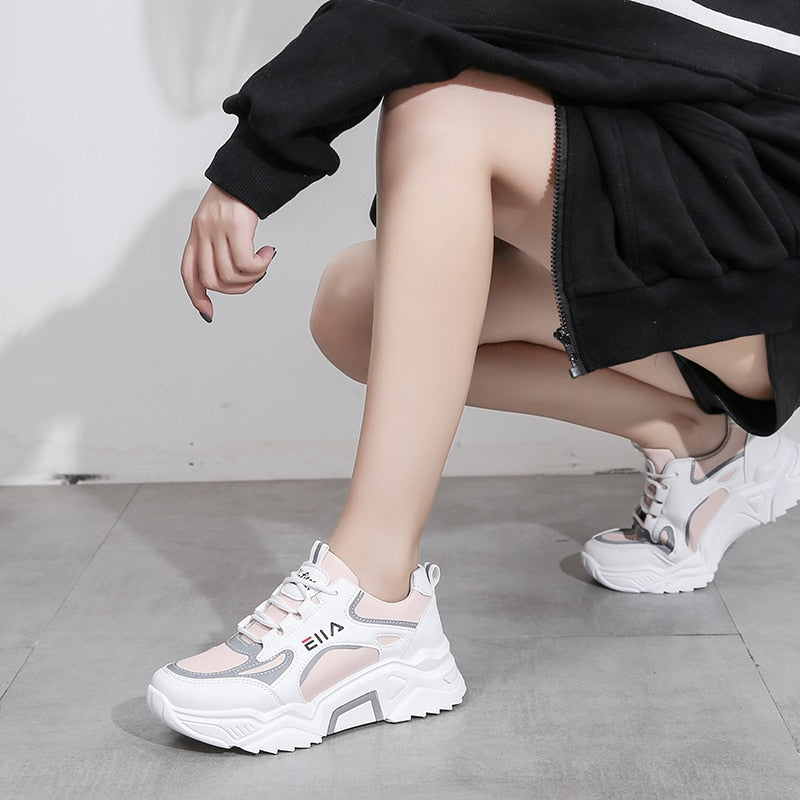 New Sneakers Women Breathable Mesh Casual Shoes Female Fashion Sneaker Lace Up High Leisure Women Vulcanize Shoe Platform