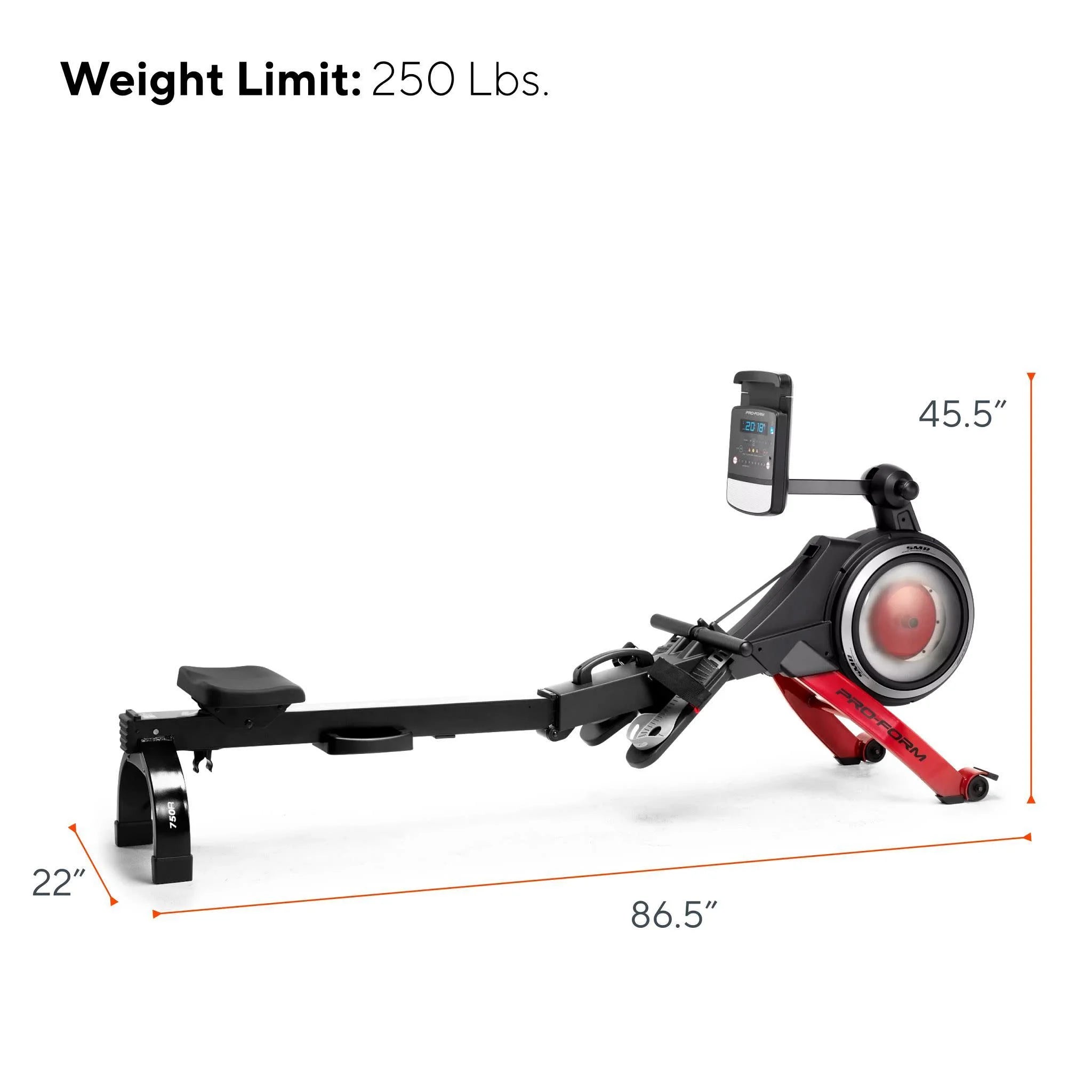 750R; Rower with 5” Display, Built-In Tablet Holder and Spacesaver Design