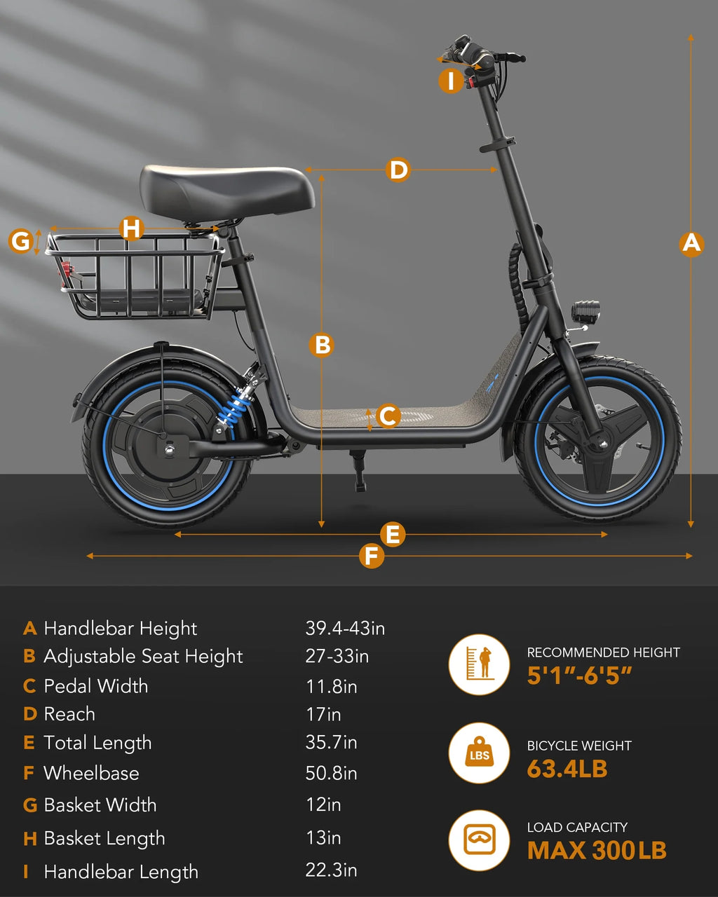 650W Electric Scooter with Seat for Heavy Adults up to 300LB - 14" Wheels with Basket & Dual Shock Absorbers & Free Dog Mat, 48V/13.5Ah,30 Miles Range, 18.6MPH